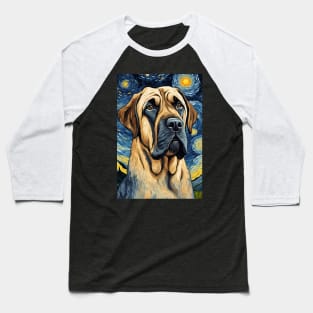 Mastiff Dog Breed Painting in a Van Gogh Starry Night Art Style Baseball T-Shirt